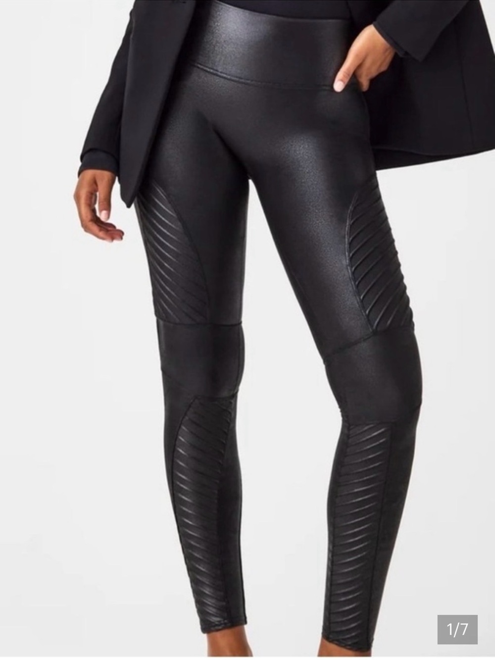 SPANX Quilted Moto Faux-Leather Leggings - Black